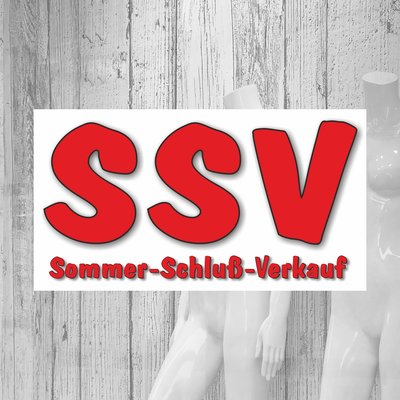 Gedruckte Schaufensterbeschriftung SSV Sommer-Schlu-Verkauf