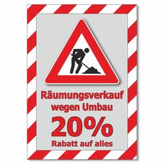 Plakat Rumungsverkauf wegen Umbau - 20% Rabatt auf alles