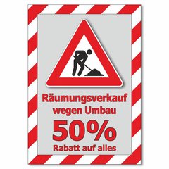 Plakat Rumungsverkauf wegen Umbau - 50% Rabatt auf alles
