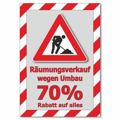 Plakat Rumungsverkauf wegen Umbau - 70% Rabatt auf alles