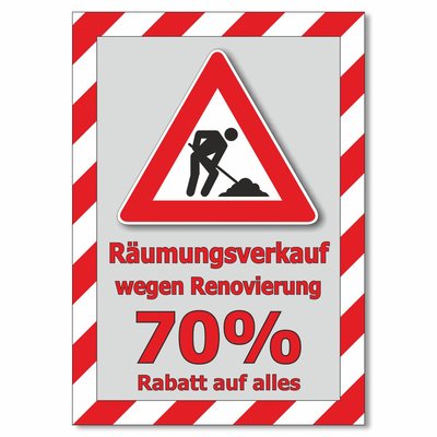 Plakat Rumungsverkauf wegen Renovierung - 70% Rabatt auf alles